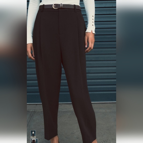 Zara Pleated Pants Trousers With Belt Size XS Green - Picture 5 of 5